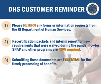 A graphic reminding DHS customers to return requested documents.