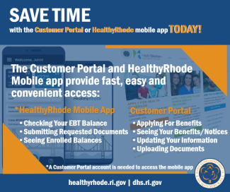 A graphic promoting DHS' Customer Portal and Mobile App