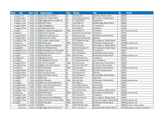 August 2025 RV schedule